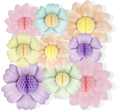decoraties honingraat 9 stuks kleurrijke papieren bloemen voor decoratie feest verjaardag kinderen klaslokaal vitrine raam plafond huis