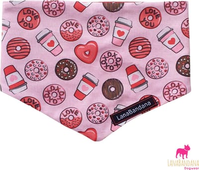 LanaBandana Dogwear | Valentijn | Hondenbandana | Knoopbandana | Love is... Coffee and Donuts maat L