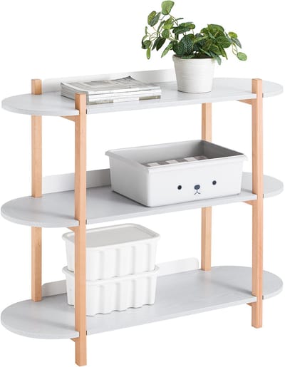 SoBuy Opbergplank met 3 Niveaus, Houten Plank op Poten met 3 Etages, Boekenkast, Entree Tafel, Console Tafel voor Woonkamer, Kantoor, Slaapkamer, 100x33x88 cm, Grijs, HSTR01-H-HG