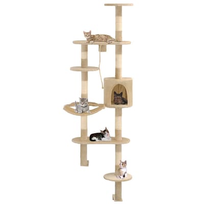 vidaXL - Kattenkrabpaal - met - sisal - krabpalen - wandmontage - 194 - cm - beige