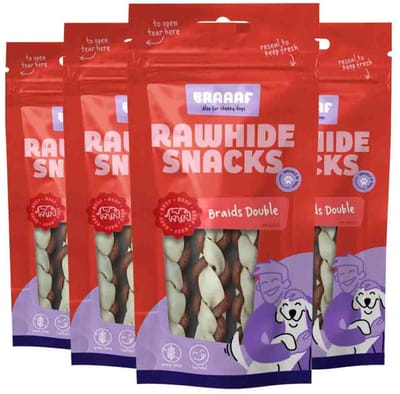 Braaaf Hondensnack Twister Double 12 cm - 4 x 60 gr - Voordeelverpakking