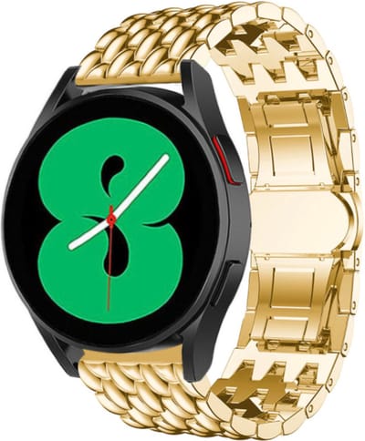 Stalen bandje draken patroon goud - Geschikt voor de Samsung Galaxy Watch 5 Pro & Watch 5 / Samsung Galaxy Watch 4 Classic & Watch 4 - alle varianten - Metalen bandje RVS staal kleur - Roestvrij staal bandje goud