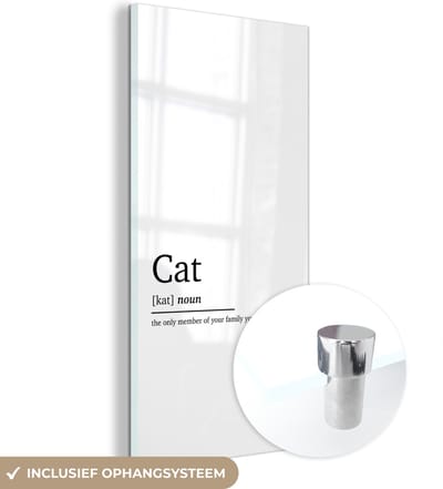 MuchoWow® Glasschilderij 60x120 cm - Schilderij acrylglas - Woordenboek - Quotes - Spreuken - Kat definitie - Cat - Foto op glas - Schilderijen