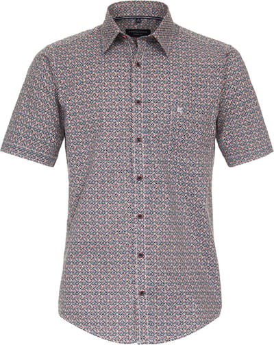 CASA MODA Sport casual fit overhemd - korte mouw - popeline - oranje dessin - Strijkvriendelijk - Boordmaat: 45 - 46