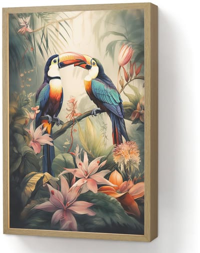 Wandlamp 40x60 cm - Oplaadbaar - Toekan - Vogels - Bloemen - Natuur - Jungle - Wandlampen binnen woonkamer - Slaapkamer lamp - Decoratieve nachtlamp - Vloerlamp draadloos