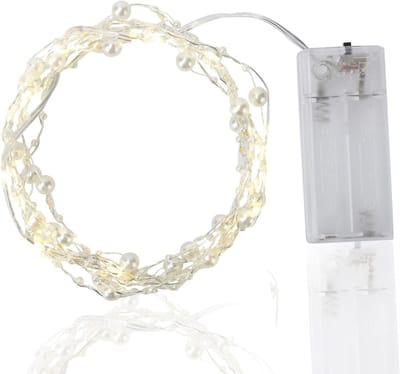 Batterij Verlichting Parels - Lichtsnoer LED - Sfeerverlichting aanbrengen - Flexibele zilveren draad - 217 cm - Wit