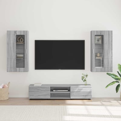 vidaXL - Tv-meubelset - FLORIN - 3 - st - Grijs - Sonoma - Bewerkt - hout