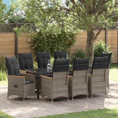 vidaXL - Tuin - Eettafel - Set - 9 - st - Grijs - poly - rattan