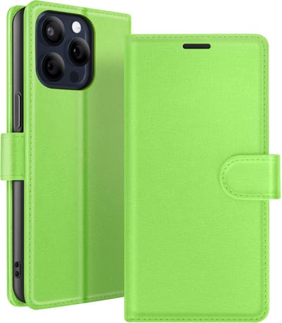 Zanae, Hoesje geschikt voor iPhone 15 Pro - Wallet Case & Magneetsluiting, Groen