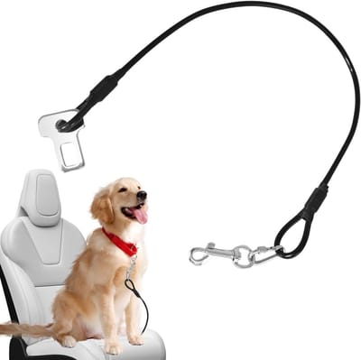 Autogordel voor Honden - Hondenlijn Verlenger - Veilig Reizen - Kauwbestendig Staaldraad - 60 cm - Zwart