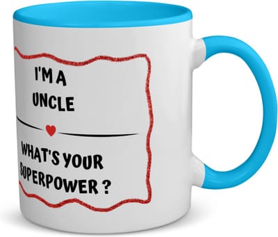 Akyol - i'm a uncle what's your superpower? koffiemok - theemok - blauw - Oom - super oom - verjaardag - cadeautje voor oom - oom artikelen - kado - geschenk - 350 ML inhoud