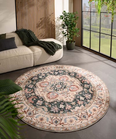 Rond vintage buitenkleed - Valenca Fino groen/rood 115