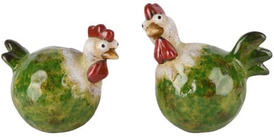 Dekoratief | Kip zittend, groen/wit, keramiek, 13x10x14cm, set van 2 stuks | A260728
