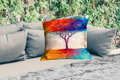 Sierkussen Buiten - Schilderijen - Olieverf - Boom - Regenboog - 60x60 cm - Weerbestendig