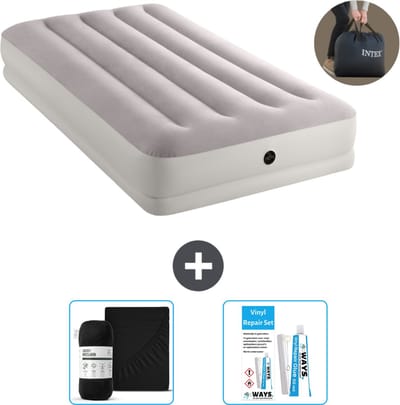 Intex Luchtbed - 1-Persoons - 99 x 191 x 30 cm - Grijs - Inclusief pomp - Hoeslaken en Reparatieset