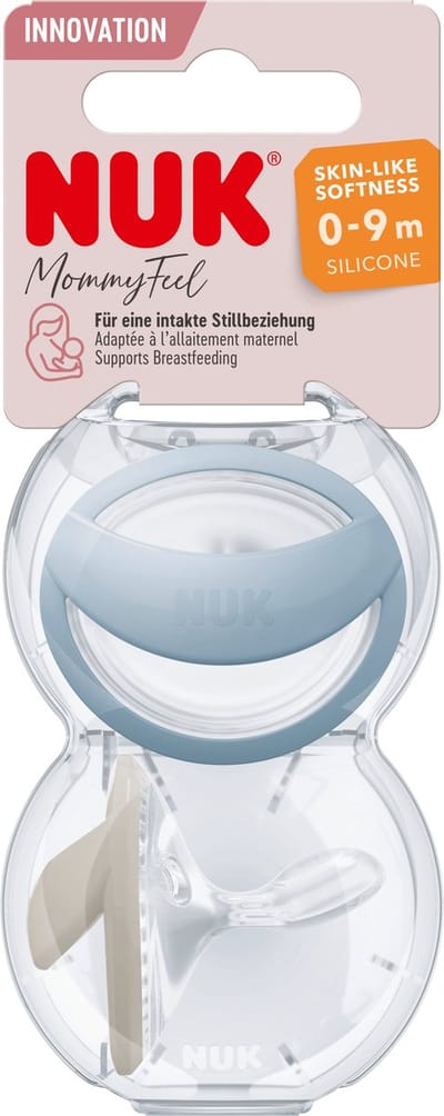 NUK | MommyFeel Fopspeen | siliconen | 0-9 maanden | 2 stuks | blauw- creme Blauw