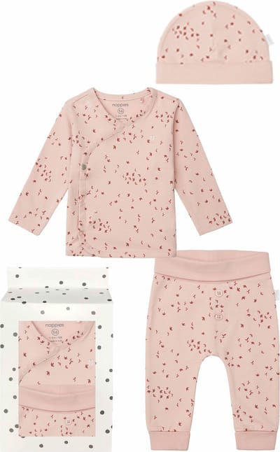 Noppies - Cadeausetje - Cadeaudoosje met Kledingset - Kraamcadeau - Babyshower - 3delig - Broek Nicea - Overslag Shirt Nantes - Mutsje Navar - Rose Smoke - Maat 62