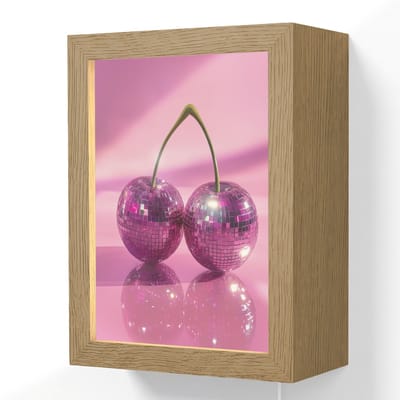 Wandlamp 15x20 cm - Oplaadbaar - Glitter - Discobol - Roze - Kersen - Wandlampen binnen woonkamer - Slaapkamer lamp met kabel - Decoratieve nachtlamp - Vloerlamp snoer