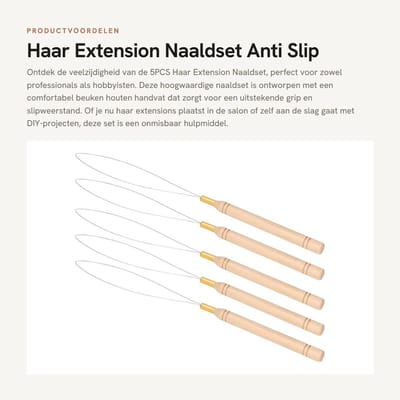 Dailygoods- Haarextensie Naald Set - 5PCS Naald/Haarextensie Tool - Antislip Beuken Houten Handvat - Tufting/Haarverlenging - Flexibele Naald - Lichtgewicht Ontwerp