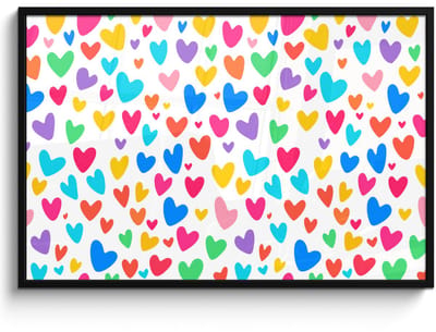 Poster in lijst - Fotolijst 120x80 cm - Posters - Hartjes - Kleurrijk - Patroon - Levendig - Posterlijst zwart - Decoratie - Wanddecoratie woonkamer - Muurdecoratie slaapkamer