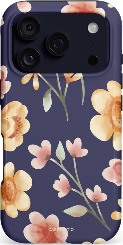 Casetastic hoesje geschikt voor Apple iPhone 17 Pro - MagSafe - Dubbellaagse bescherming - Fluweel Bloemendesign - Fashion Case - Donkergrijs Zand Perzik Grijs