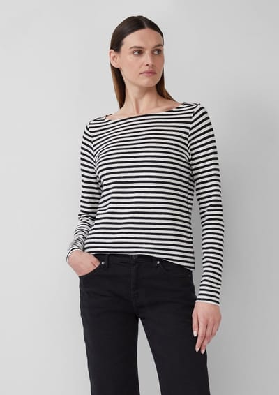 s.Oliver - female - Gestreept shirt met lange mouwen van vlamgaren met boothals