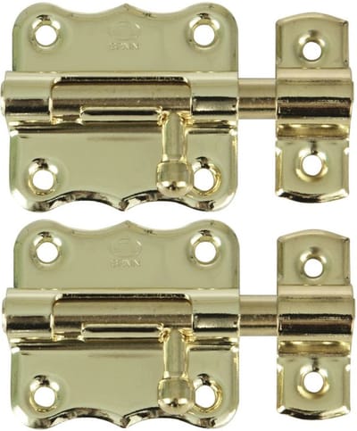 AMIG schuifslot/plaatgrendel - 2x - staal - 3 x 3.3 cm - messing afwerking - zilver - deur - poort