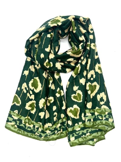 Lange dames sjaal Maria luipaardprint panterprint groen beige goud olijf groen mos mint