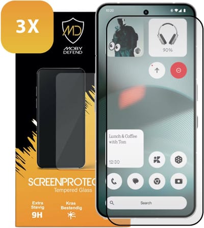 3-Pack MobyDefend Screenprotectors - Geschikt voor Nothing Phone (3) - Screensavers Met Zwarte Randen - Gehard Glas