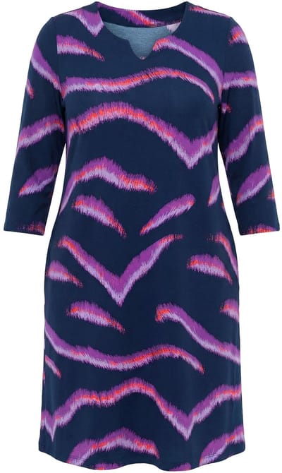Ulla Popken - Dames - Punto jurk A-lijn tuniekhalslijn 3/4 mouw - Marine - Maat 46+