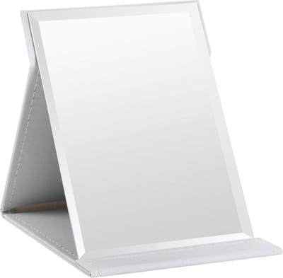 Opvouwbare tafelspiegel met PU-lederen hoes - 12.5 x 17 cm - draagbare reisspiegel met standaard - make-upspiegel voor bureau en kamperen