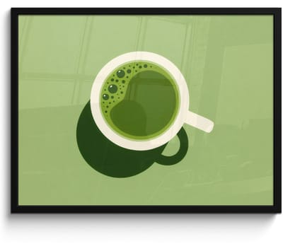 Poster in lijst - Fotolijst 70x50 cm - Posters - Minimalistisch - Kopjes - Matcha -Groen - Posterlijst zwart - Decoratie - Wanddecoratie woonkamer - Muurdecoratie slaapkamer
