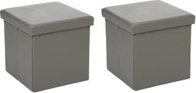 Atmosphera Poef/Hocker/voetenbankje - 2x - opbergbox - grijs - pvc/mdf - 38 x 38 cm - opvouwbaar