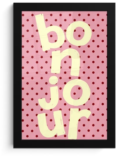 Poster in lijst - Fotolijst 20x30 cm - Posters - Bonjour - Stippen - Roze- Geel - Posterlijst zwart - Decoratie - Wanddecoratie woonkamer - Muurdecoratie slaapkamer