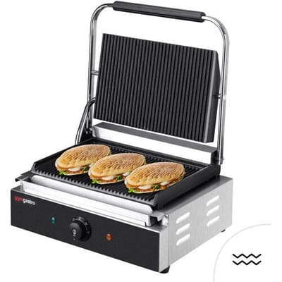 GGM Gastro Kontaktgrill / Hamburger Grill - 2,2 kW - oben & unten Gerillt - Grillfläche: 345x235mm - Schwarz