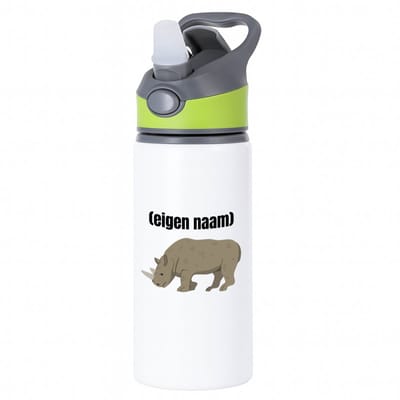 Hacebo® - neushoorn met eigen naam waterfles met rietje groen - Neushoorn - neushoorn liefhebbers - iemand die houdt van neushoorns - verjaardag - cadeau - kado - water fles - 650ML