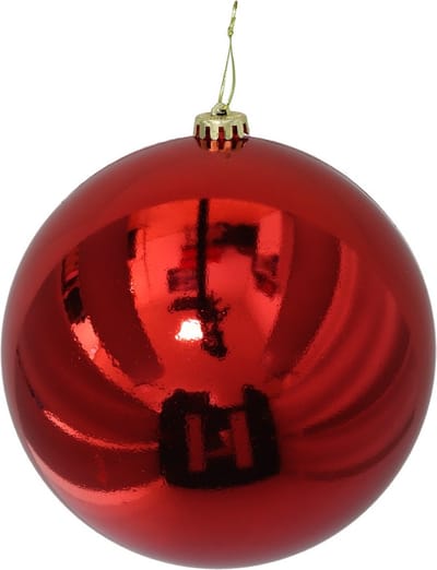 Gerimport Grote decoratie kerstbal - rood - 15 cm - kunststof - glimmend - kerstversiering