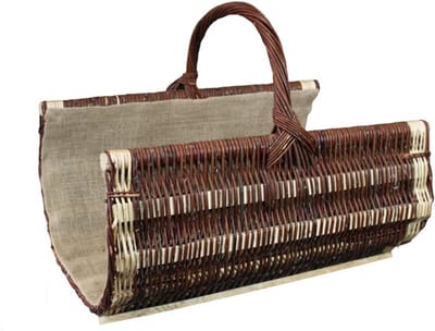 Grote Rieten Open Haardmand met Houten Bodem en Jute Bekleding - Houtblokken Opslag