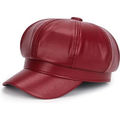 Nouveau Béret Casquette Chapeau en Cuir PU pour Femme Noir Rouge Extérieur Réglable Automne Hiver Décontracté Casquette pour Dame Pour Femmes One Size brown