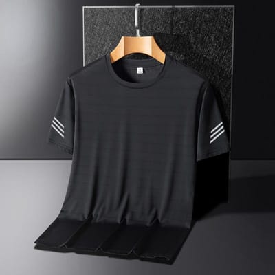 Zomer Mannen T-shirt Sport Casual Korte Mouw Mannen Sneldrogend IJszijde Ronde Hals Halve Mouw Los T-shirt Voor Mannen 3XL black