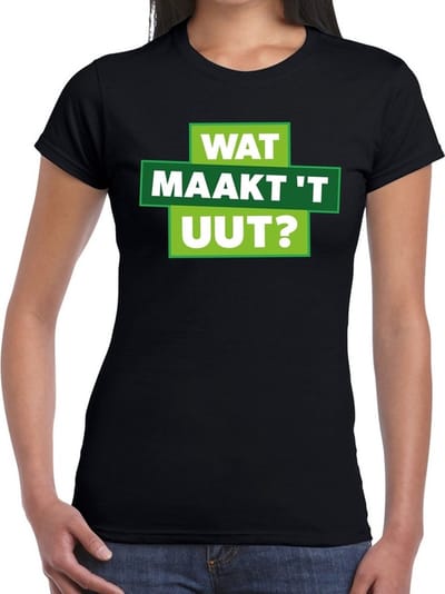 Wat maakt t uut? t-shirt - zwart Achterhoek festival shirt voor dames XS
