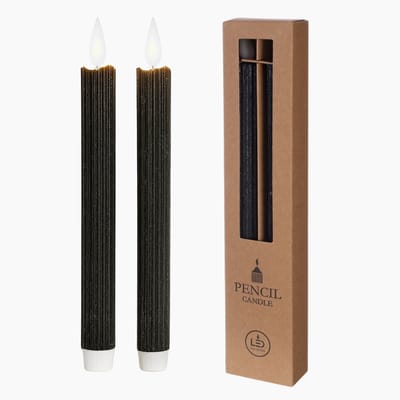 ZoeZo LED Kaarsen 25cm - Set van 2 Dinerkaarsen - Flikkerende Vlamlicht - Werkt op Batterijen - Met Timerfunctie - Kaars - Zwart