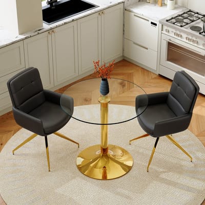 FloraGrace Eettafelset Ronde Glazen Tafel 85 Cm Met 2 Draaibare Eetkamerstoelen In Zwart En Goud Voor Eetkamer En Lounge Glas Metaal