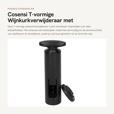 Dailygoods- Wijnkurkverwijderaar T-vormig - Foliesnijder - Keukenaccessoire - Bargereedschap - Duurzaam ontwerp - Eenvoudig in gebruik - Kurkentrekker
