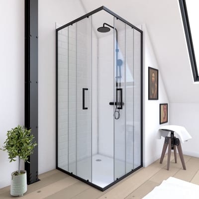 Aurlane Douche Schuifdeur Factory - 90x90x200cm - Mat Zwart - Aluminium