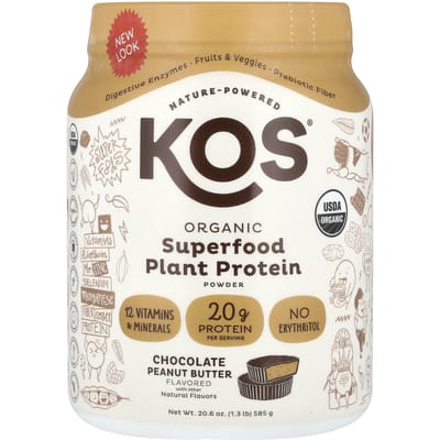 KOS, Poudre de Protéines Végétales Superaliment Bio, Saveur Chocolat Beurre de Cacahuète, 585 g (1,3 lb)