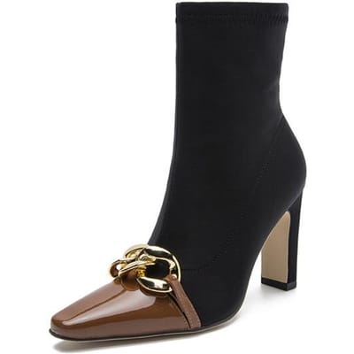 Hoge Hakken En Enkellaarsjes Dames Schoenen met Puntige Neus Mode Comfortabel Elastisch Stof Dames Elegante Feestlaarzen Met Metaal 39 bruin