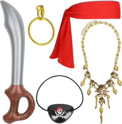 Piratenkostuum Accessoires voor Vrouwen en Kinderen - Ooglap, Hoofddoek, Nepzwaard, Ketting en Oorbellen voor Carnaval en Halloween Cosplay