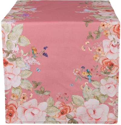 Clayre & Eef Tafelloper 50x140 cm Roze Katoen Bloemen