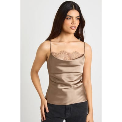 boohoo Dames Satijn Kant Cowl Cami | Mocha | Maat: 10
